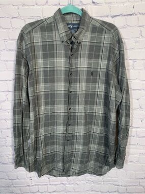 Ralph Lauren Mens Blake Plaid Lightweight Button Down Gray Size L Cotton Casual